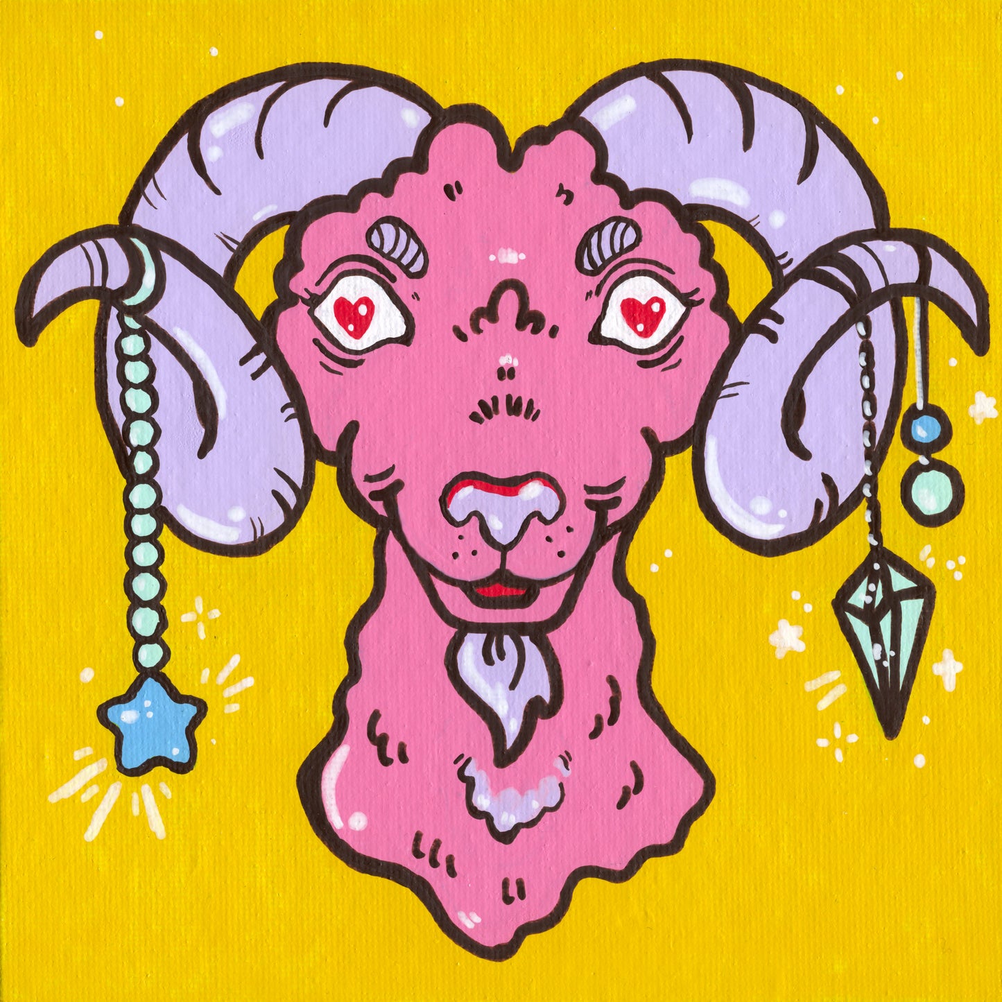 A Mystical shaman goat painted with Acrylic Pens on Canvas Board