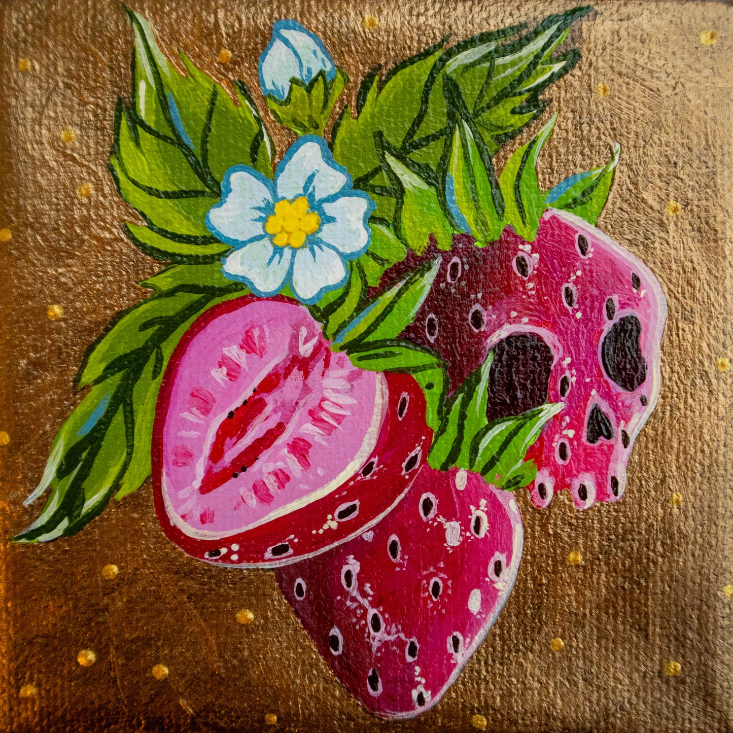 Skull Strawb Acrylic Painting