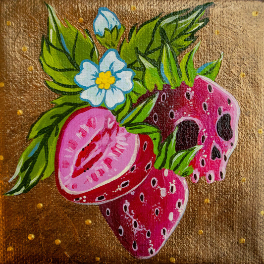 Skull Strawb Acrylic Painting
